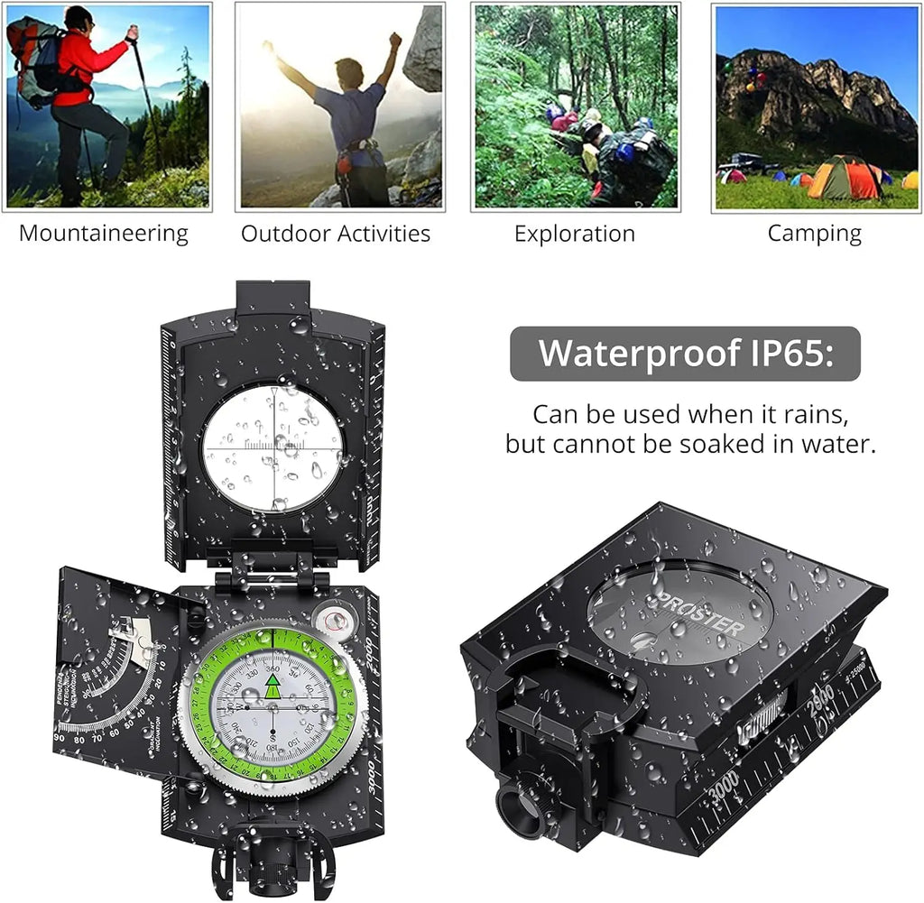 Proster IP65 Compass - Lensatic Sighting, with Clinometer & Carry Bag for Camping, Hiking, Geology