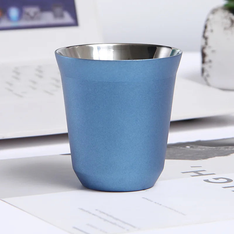 Double Wall Insulated Stainless Steel Espresso Cup Capsule Coffee Mug Metal Drinking Demitasse Cup For Home Indoor or Outdoor