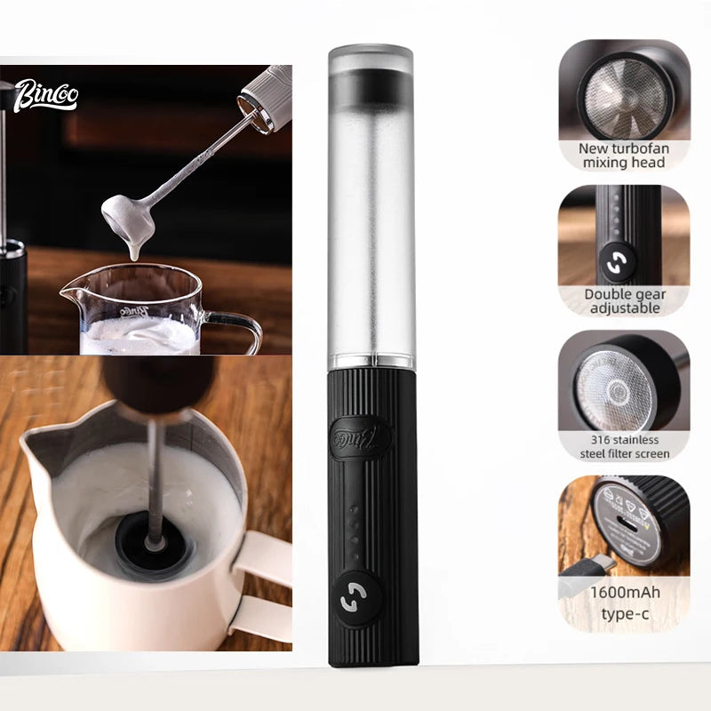 New Coffee Frother Bincoo Milk Foamer Rechargeable Handheld Espresso Tool Coffee Milk Electric Handle Blender Egg Beater