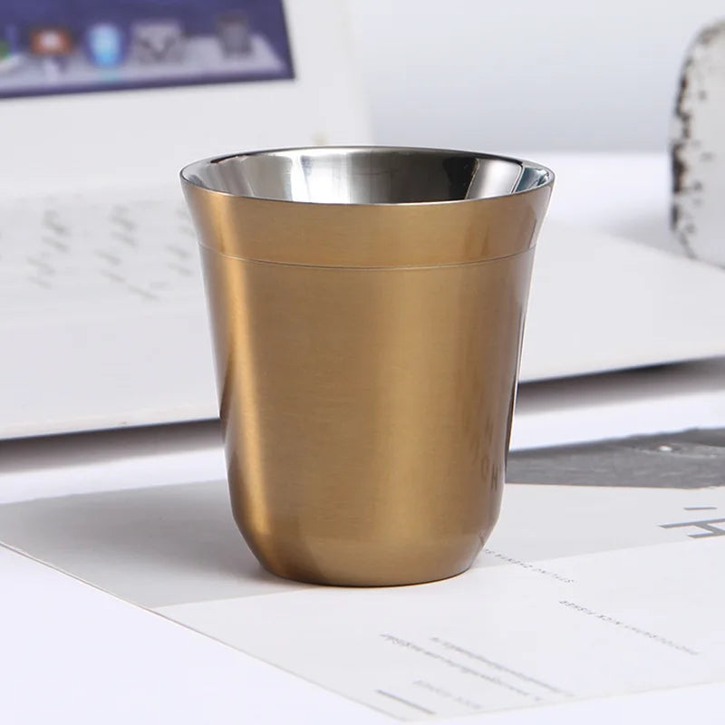 Double Wall Insulated Stainless Steel Espresso Cup Capsule Coffee Mug Metal Drinking Demitasse Cup For Home Indoor or Outdoor