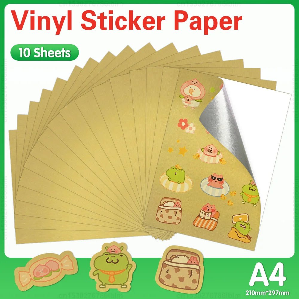10 Sheets Printable Vinyl Sticker Paper Self-adhesive A4 Copy Paper DIY Holographic Transparent White Labels for Inkjet Printer