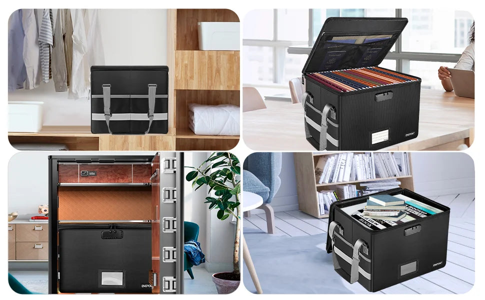 File Box with Lock,Fireproof Box File Storage Organizer Anti-Static Box,Collapsible Fireproof Document Box Filing Box with Handl