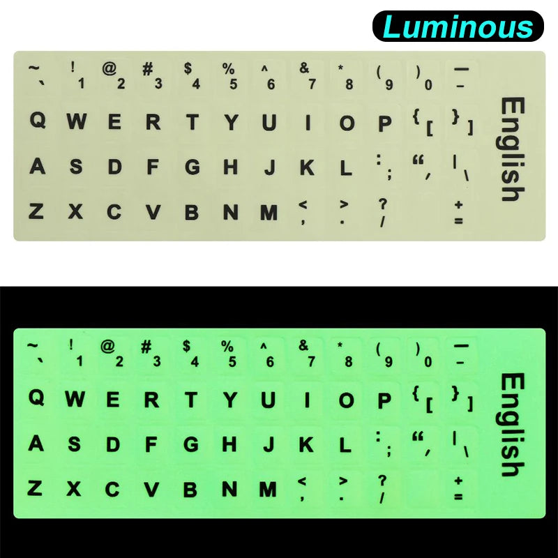Spanish English Russian Arabic French Luminous Keyboard Stickers For Laptop PC Desktop Key Board Night Light Dustproof Sticker