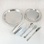 Silver Paper Plates Banner Tablecloth Birthday Party Decor Disposable Tableware Set Baby Shower Wedding Bachelor Party Supplies