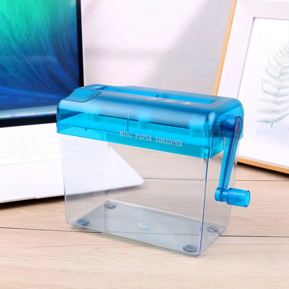 Professional Mini Manual Paper Shredder Hand Crank Non-slip Base Paper Sharper ABS Transparent Document Destroyer Office