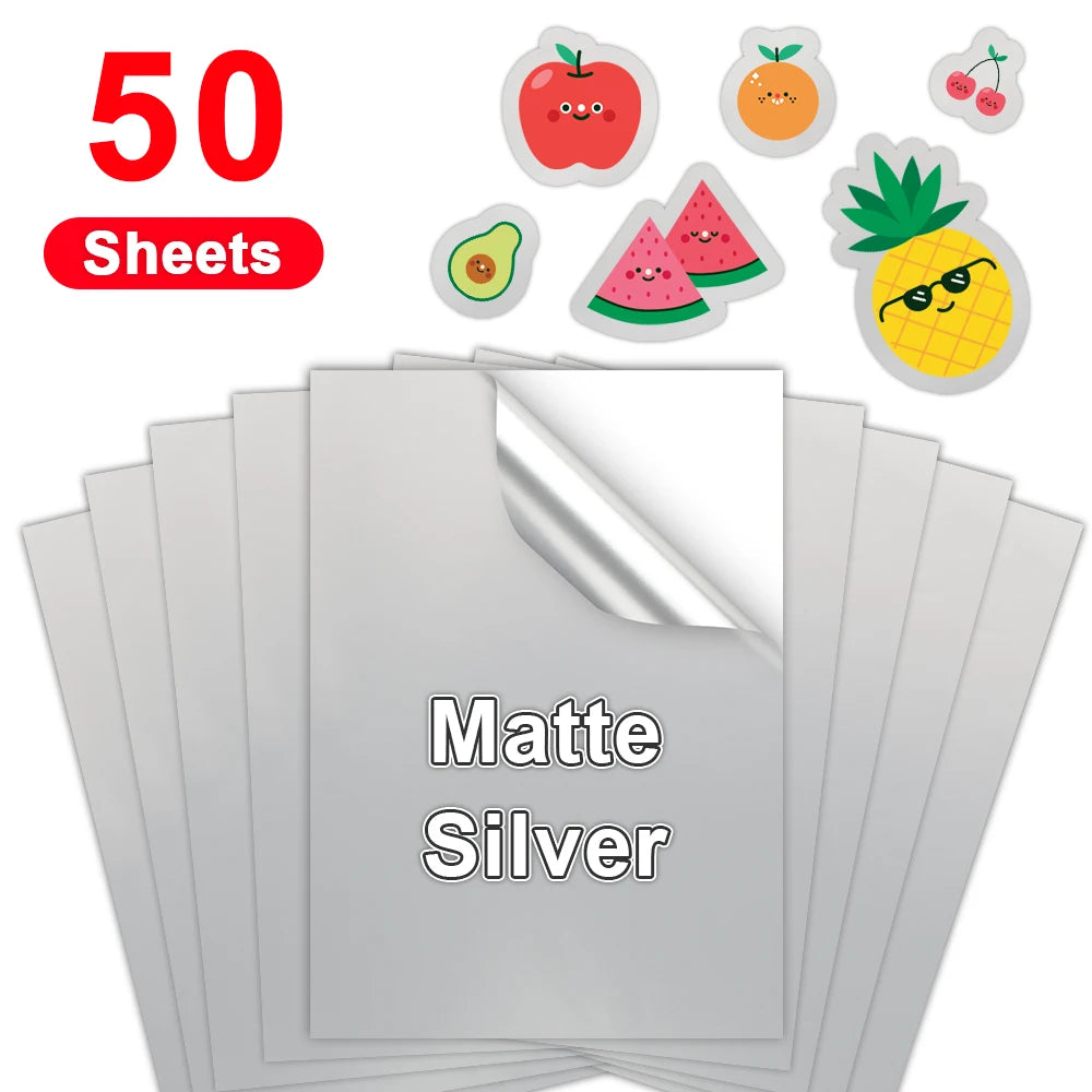 50 Sheets A4 Transparent Printable Vinyl Sticker Paper Glossy White Self-Adheisve Copy Paper for Inkjet Printer DIY Crafts Tapes