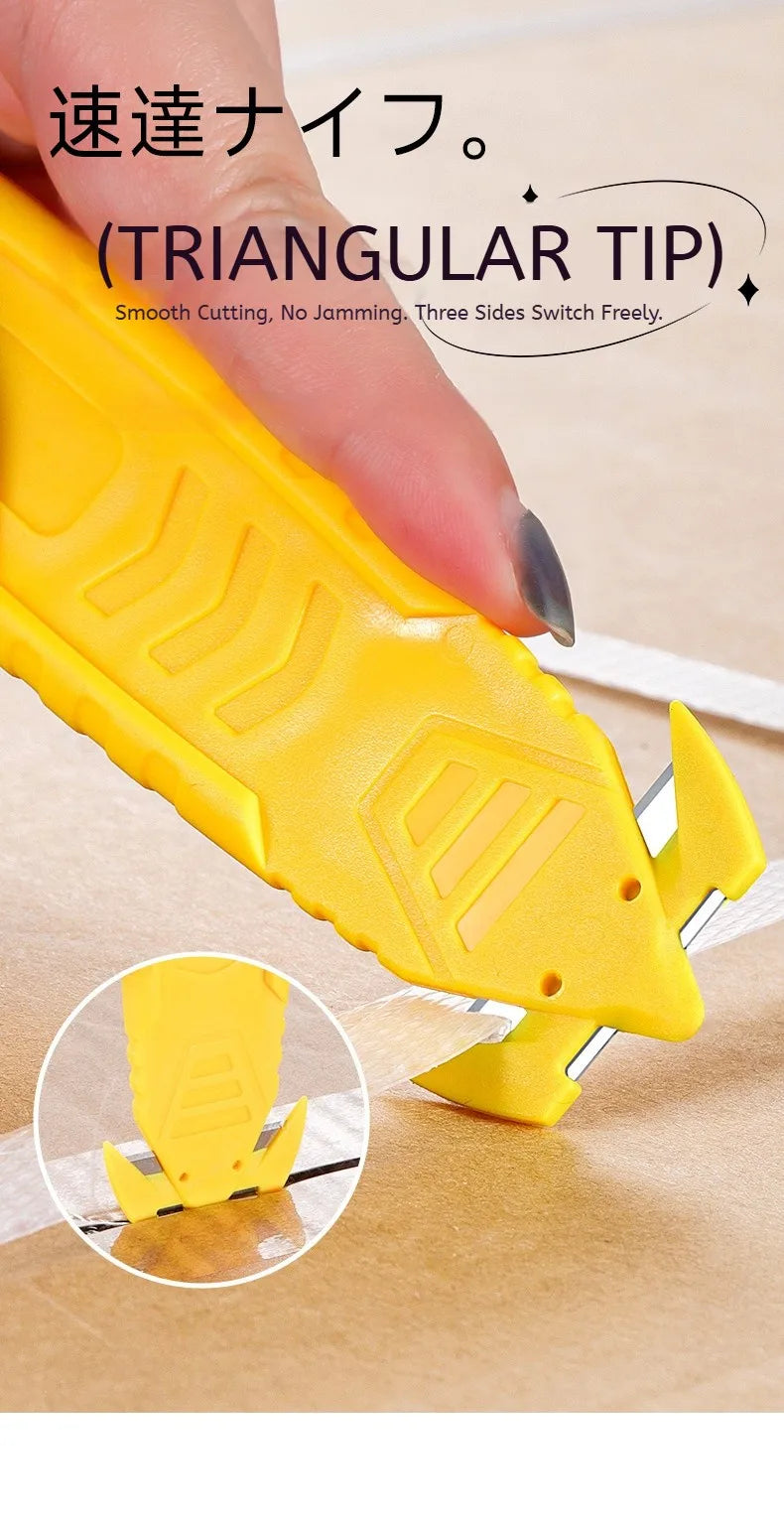 Yellow Safe Portable Box Opener Utility Knife with Plastic Handle And Sharp Blades Office Supply Tool