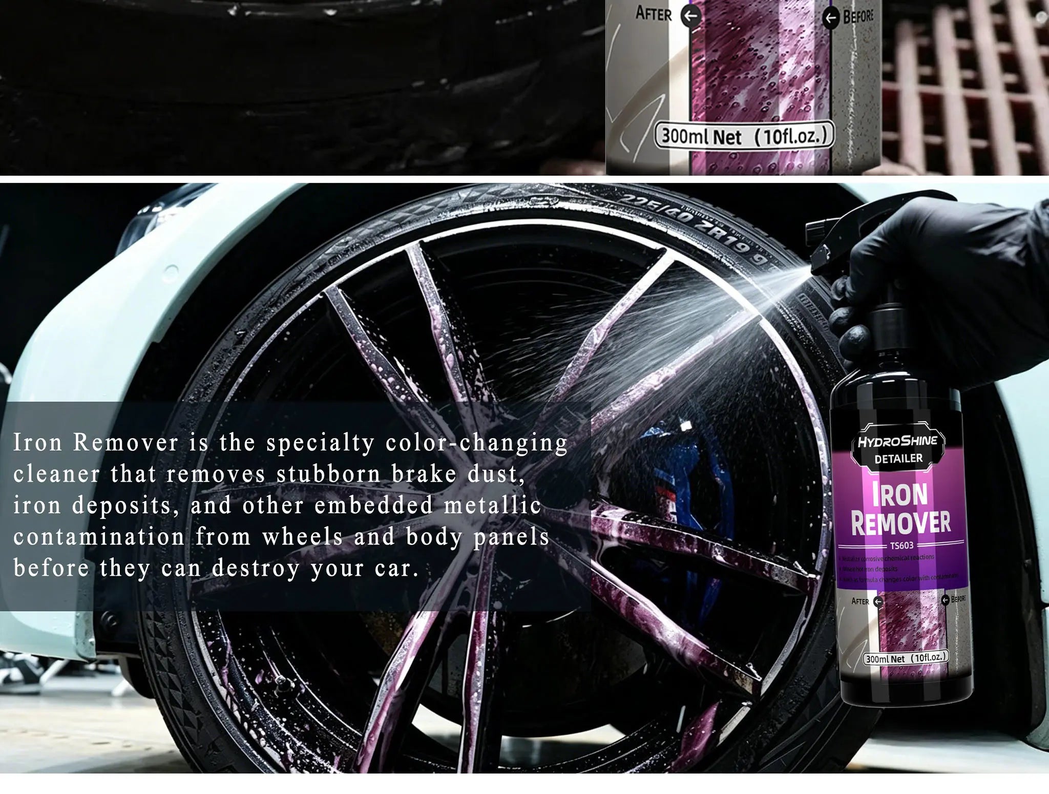 Hydroshine Iron Remover Car Detailing Fallout Spray Decontamination Kit Rust Remover Spray for Brake Rim Metal Surface Particles