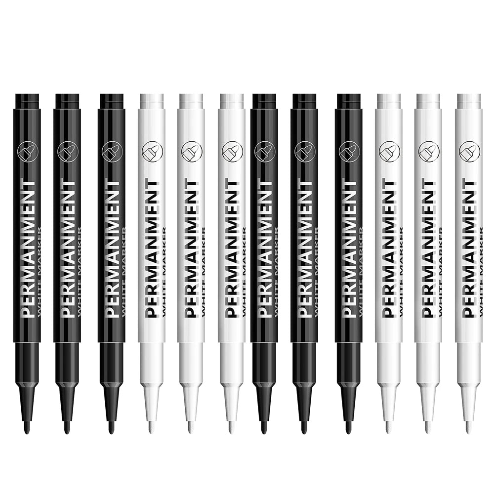 3/6/12 Pcs Waterproof Marker Pen White Black Inks  2mm Tip For Rock Painting Stone Ceramic Glass Wood Tire Fabric Metal Canvas
