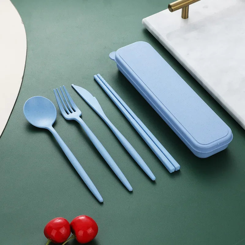 4-piece Portable Utensils, Healthy Eco-Friendly Wheat Straw Cutlery, Reusable Chopstick Fork Knife Spoon Set