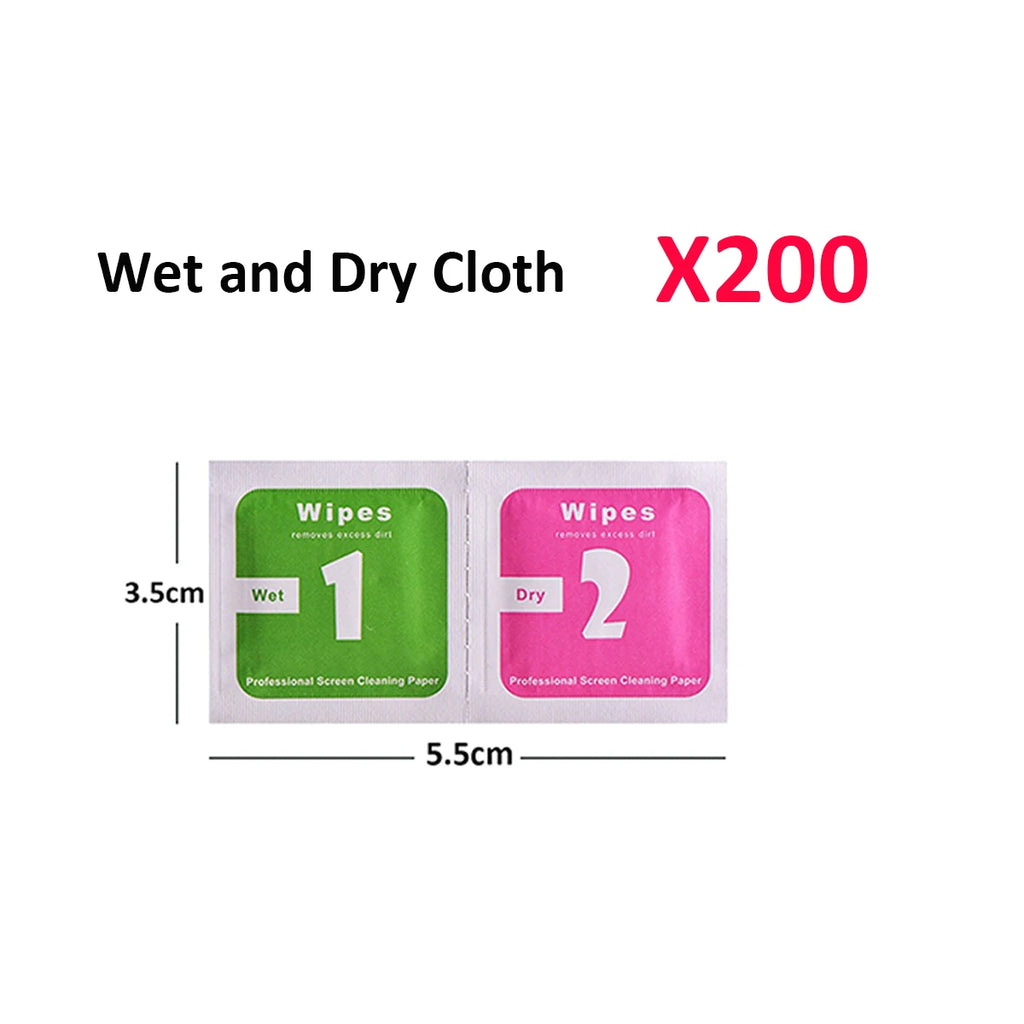 200Pcs Mobile Phone Screen Cleaning Wipes Wet Dry Alcohol Wipe Pack Clean Camera Lens Glass Optical Tablet Dust Removal Stickers