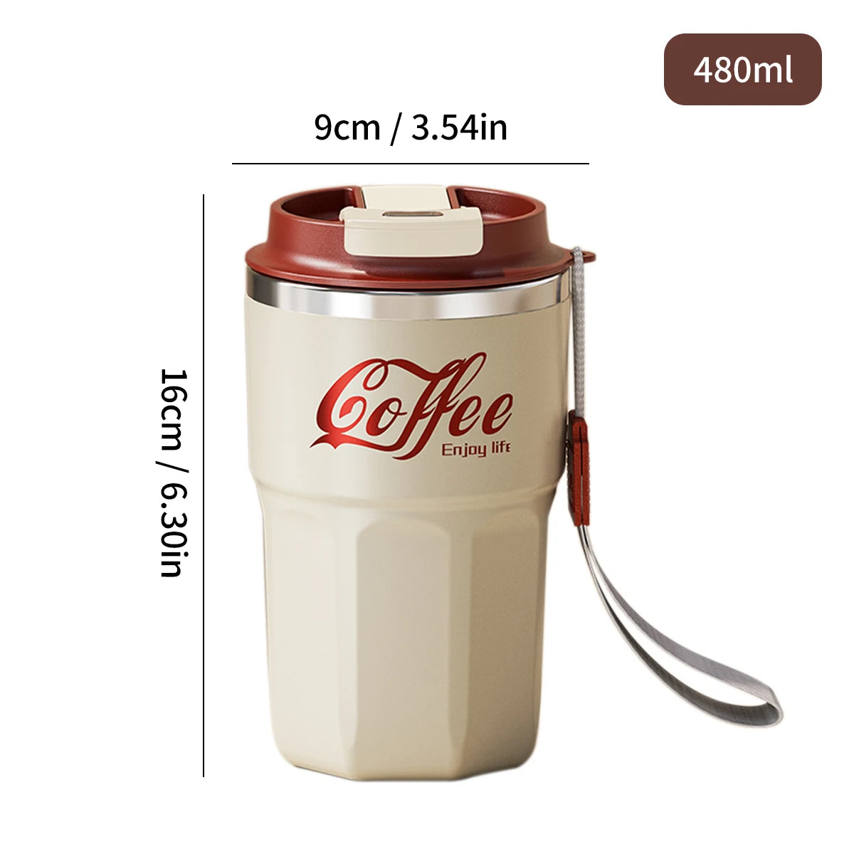 WORTHBUY Coffee Mug With Lid&Handle 304 Stainless Steel Tea Milk Coffee Cup Double Wall Insulated Anti Scalding Drinking Cup
