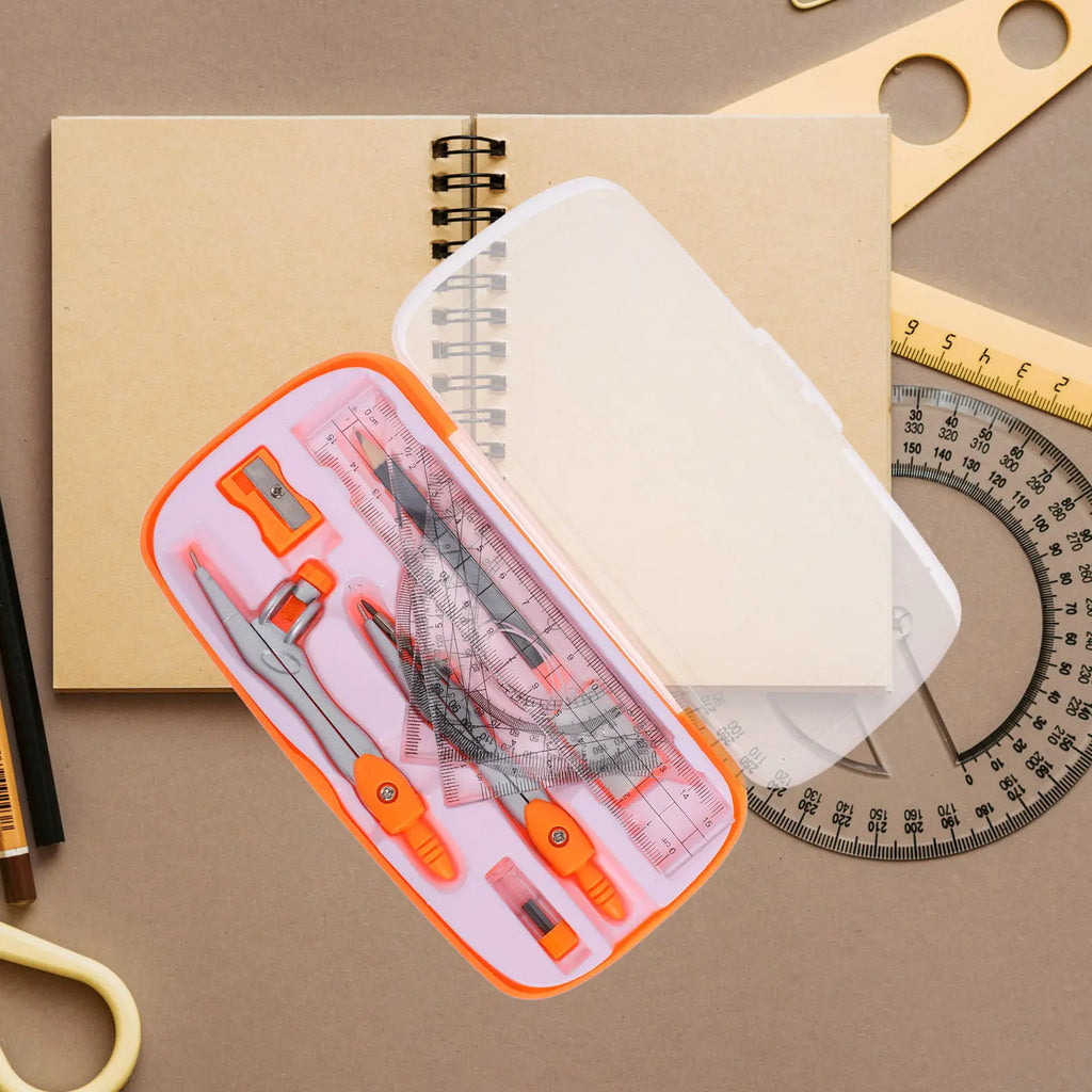 1Set Compass Protractor Ruler Set Plastic Alloy Math Drawing Tools for Students High School Geometry Class Portable Lightweight