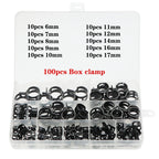 100Pcs/Set 6-17/6-22mm Black Q673B Vacuum Spring Fuel Oil Water Hose Clip Pipe Tube for Band Clamp Metal Fastener Assortment Kit