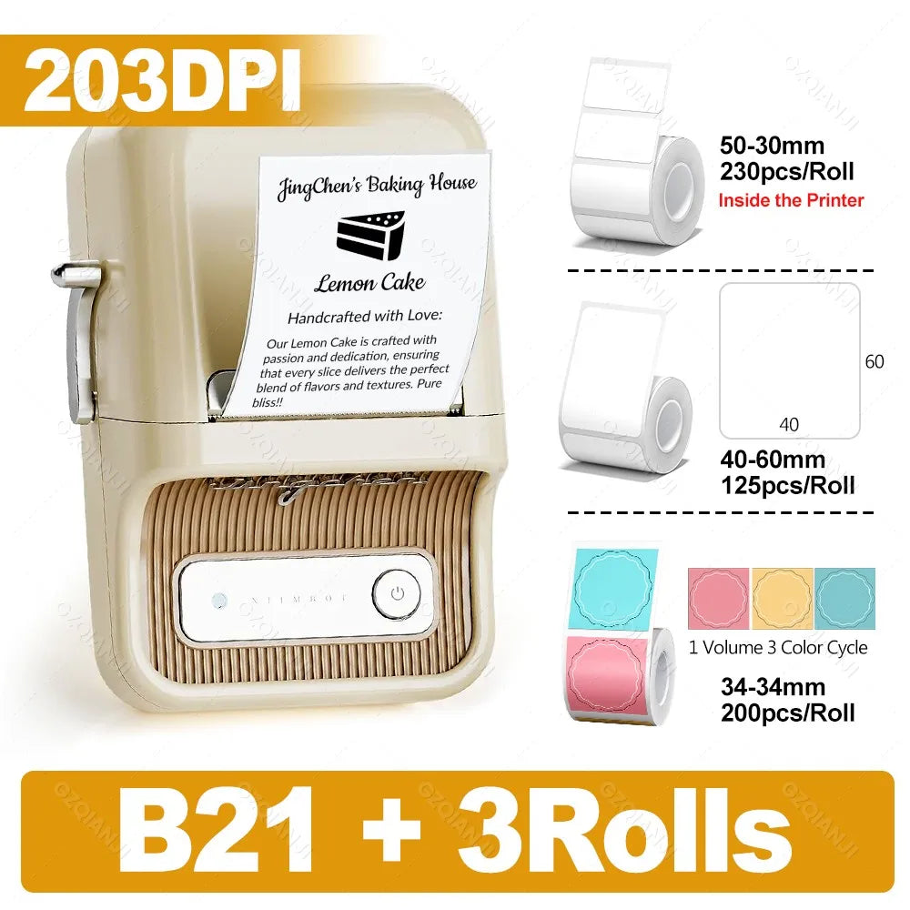 Niimbot 200dpiB21 300dpi B21PRO Label Maker Tag Price Portable Thermal Label Printer with White Photo Labels for Bakery/Business