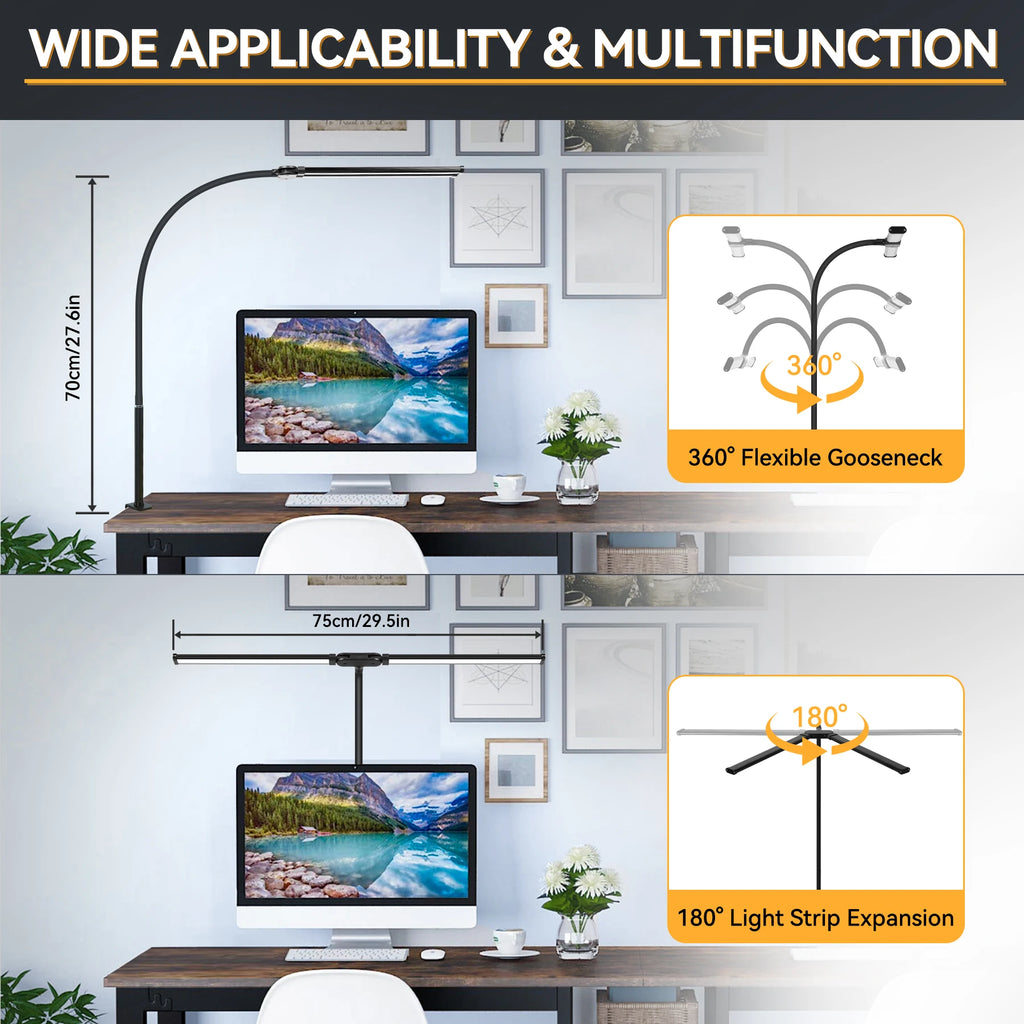 Double Head LED Desk Lamps Led Computer Monitor Light Stepless Dimmable USB Table Lamp for Office Study Reading Lighting Fixture