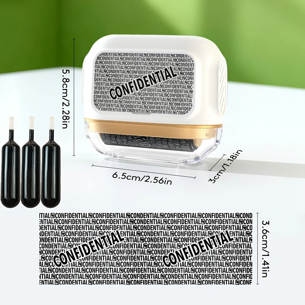 A005 Large Roller Privacy Stamp, Identity Theft Protection & Confidentiality Guard, with 3 Refill Inks