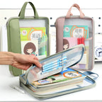 HUAJIE A4 file bag, transparent large-open file bag, zippered large-capacity document storage bag, handbag, student book bag, tutoring bag, exam paper bag, mesh subject classification bag, homework bag, study bag