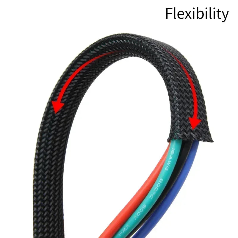 1~50m PET Braid Sleeves Black 2/4/6/8/10/12/14/16/20/25/30/35/40/50/60mm High Density Insulated Snake Skin Cable Wrap Sheath