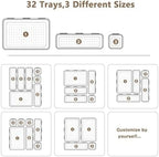 32PCS Desk Drawer Organizers 3 Size Plastic Interlocking Shallow Tool Organizer Tray Dividers Separators Storage Bins Container