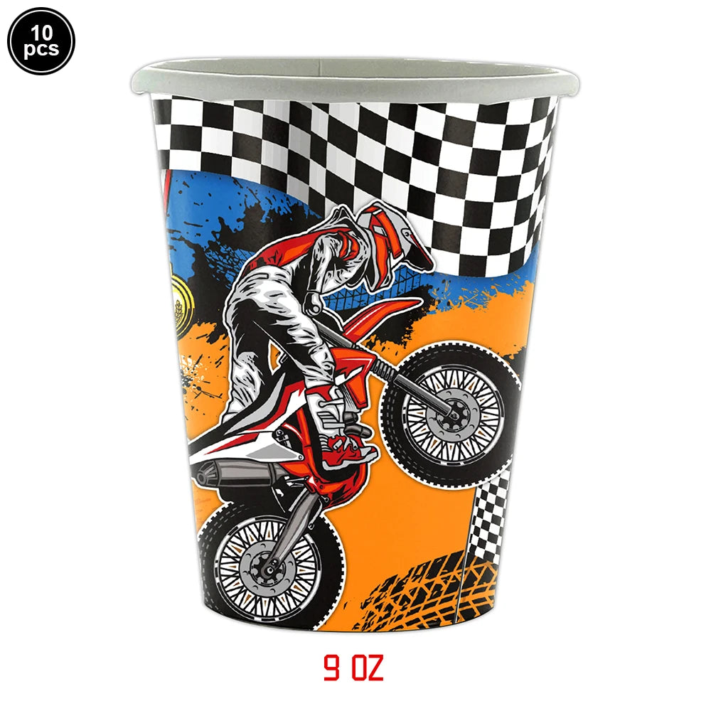 Motorcycle Dirt Biker Birthday Party Supplies Motocross Dessert Paper Plates Cups Napkins Disposable Tableware Favor For Boys