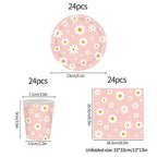 24pcs 7/9inch Pink Daisy Theme Disposable Tableware Flower Plate Napkin Banner Birthday Party Baby Shower Wedding Decor