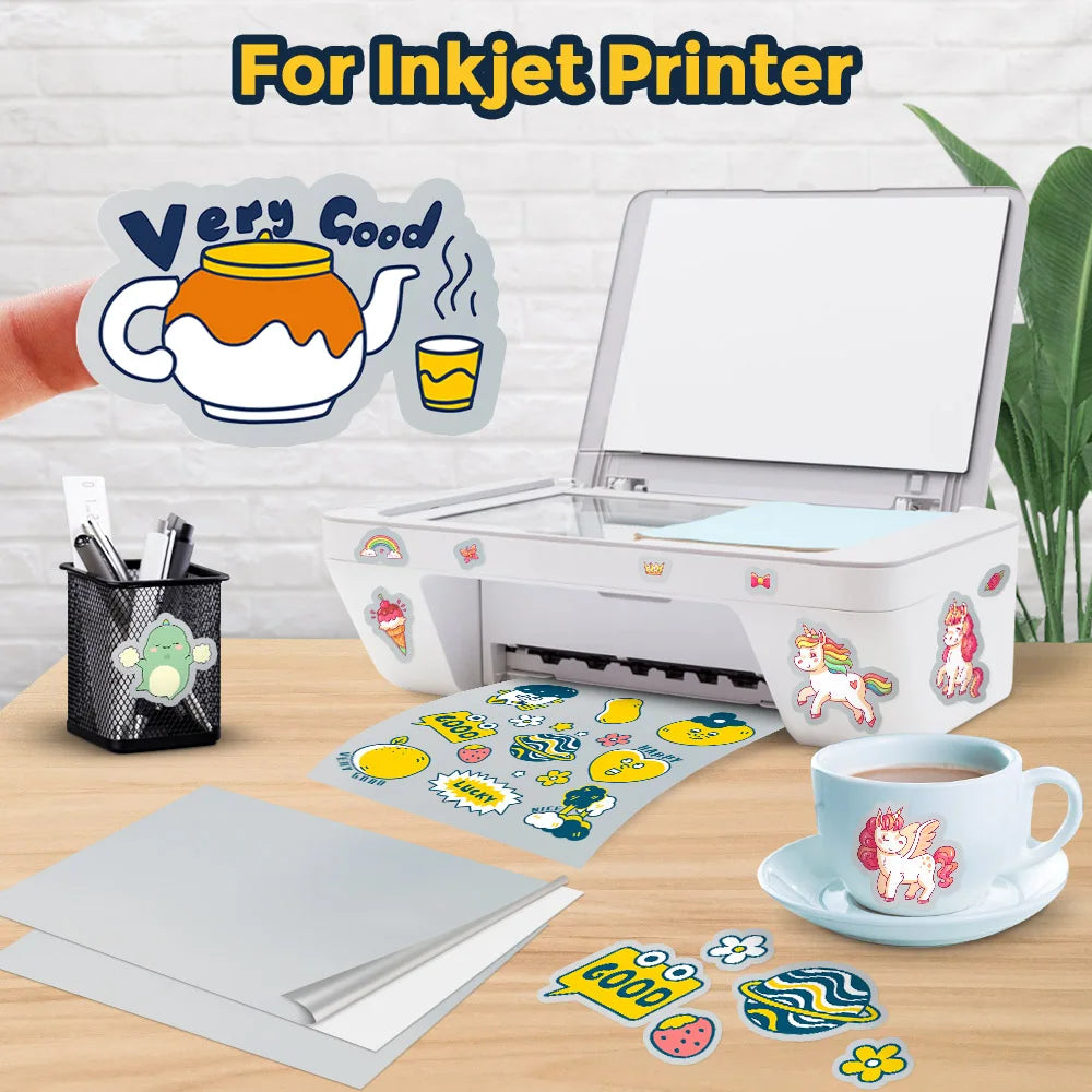 10Sheet Silver Printable Vinyl Sticker Paper A4 Printer Copy Paper Transparent White Sticker Paper DIY Crafts for Inkjet Printer