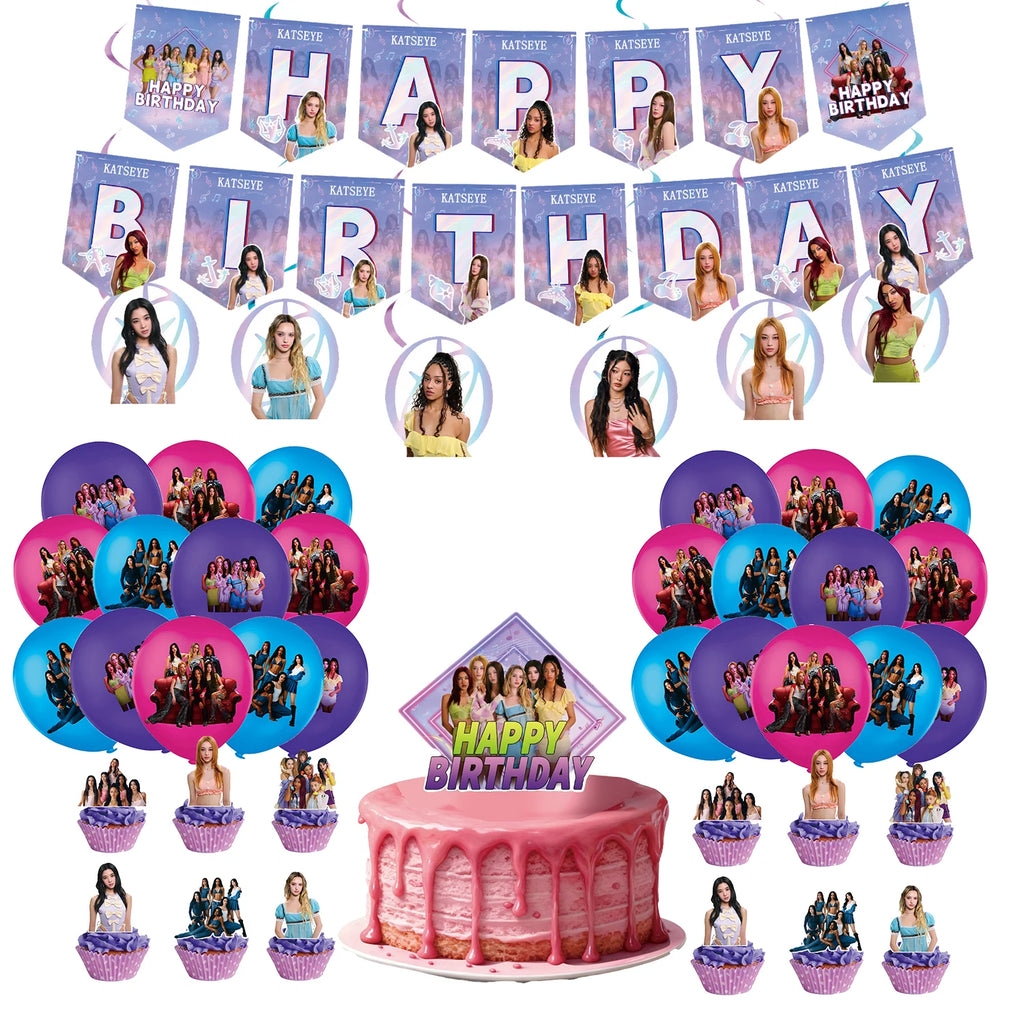 Katseye Girl Birthday Party Theme Decoration Cup Plate Banner Backdrop Gift Bag Tablecloth For Gift Baby Shower Supplies
