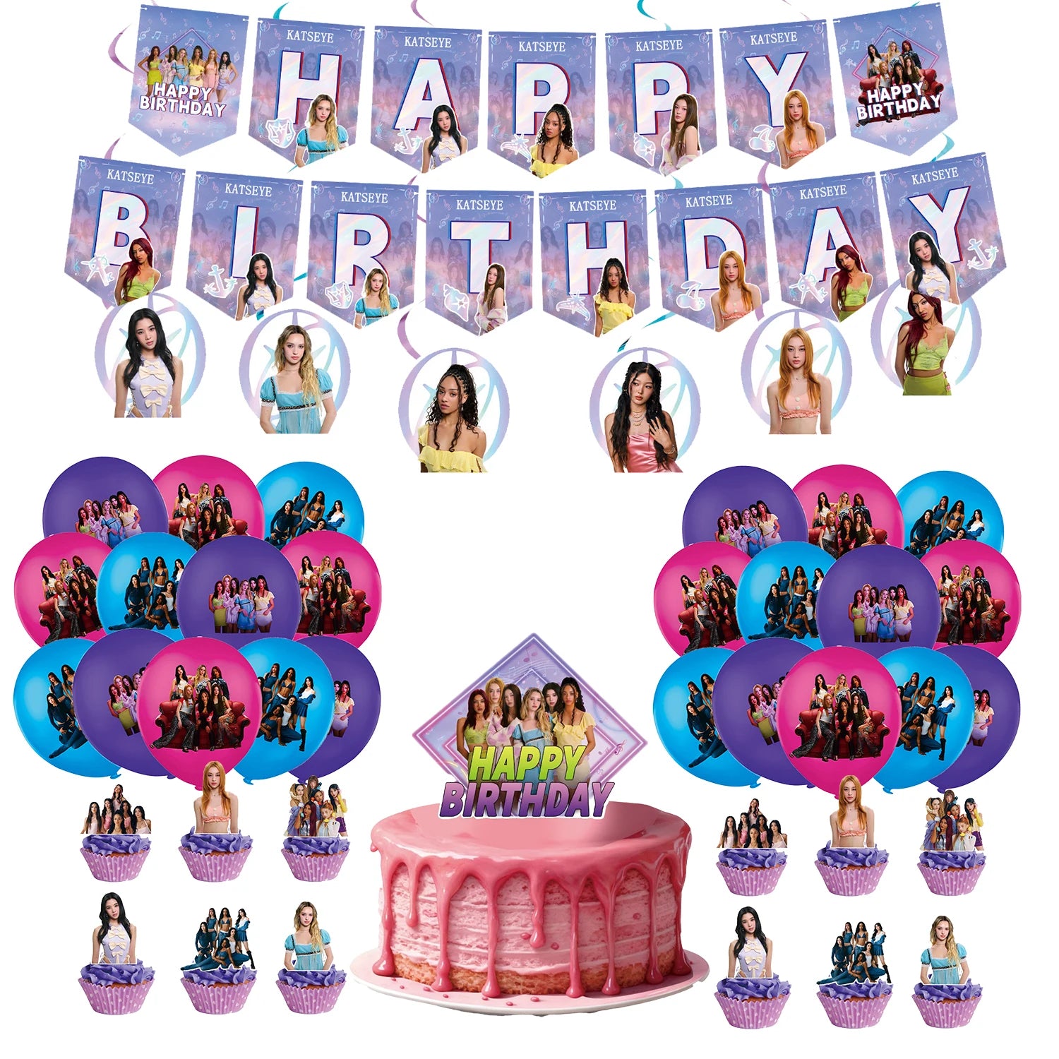 Katseye Girl Birthday Party Theme Decoration Cup Plate Banner Backdrop Gift Bag Tablecloth For Gift Baby Shower Supplies