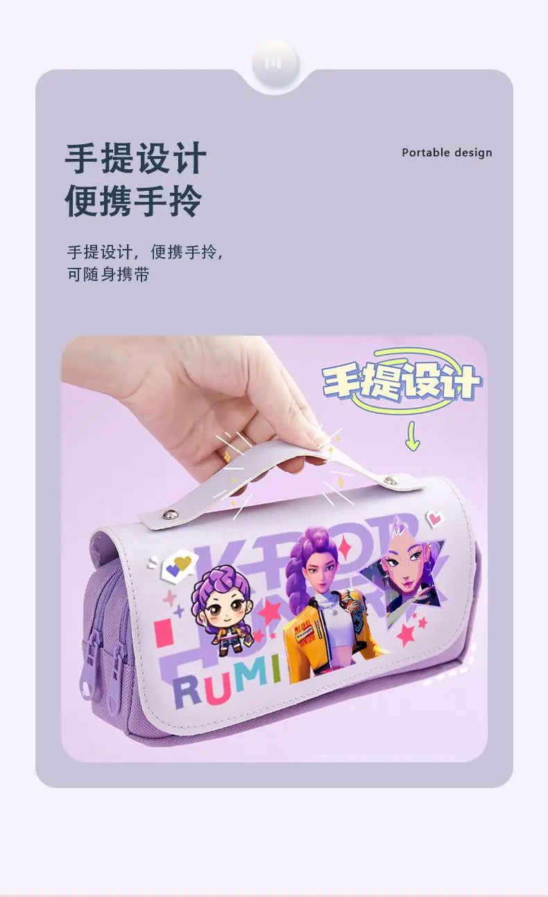 Kawaii Cute Cartoon Anime Pencil Bag Multi-Compartment Stationery Pouch with Handle Portable Pen Case for School & Travel
