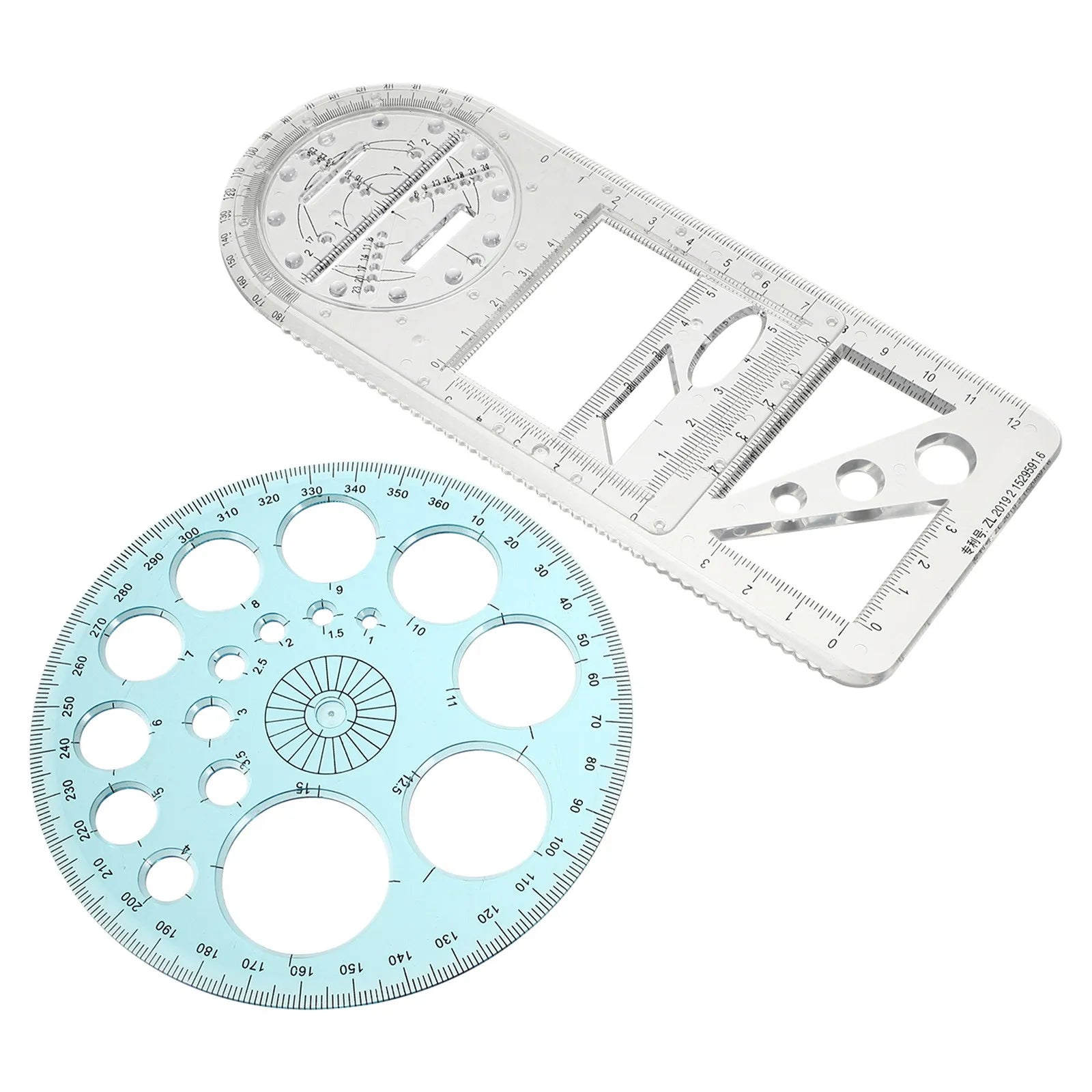 1Set Drawing Ruler Set Multifunctional Geometric Protractor Premium Plastic Measuring Tool for Students Home Office Accurate