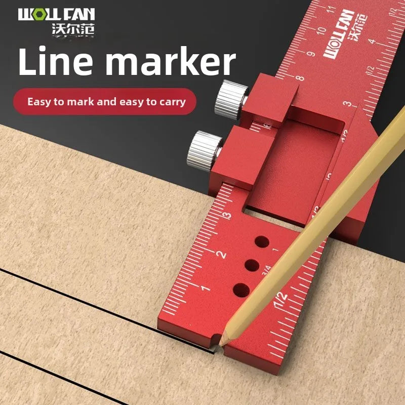 Precision Pocket T-Type Scribing Ruler with Slide Stop Inch & Metric Carpentry Square T-Track Measuring Marking Tool