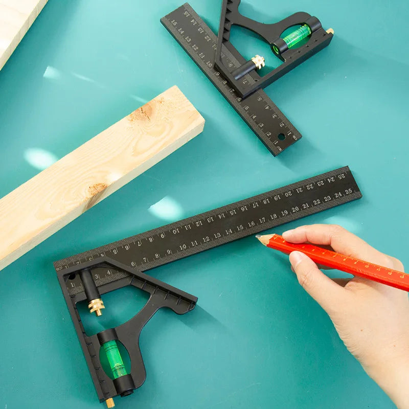 150/200/250mm Multifunctional Movable Ruler Protractor Angle Level Aligner Carpenter Square Measuring Layout Tool Woodworking