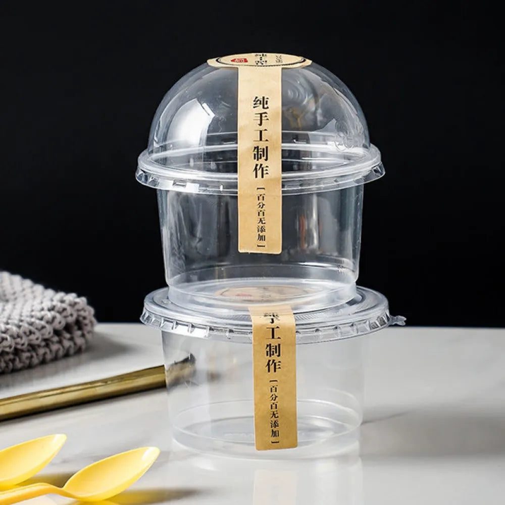 250ML Disposable Salad Cup 50/100Pcs Transparent Plastic Dessert Cups Bowls Container with Dome/Flat Lids for Ice Cream Cupcake
