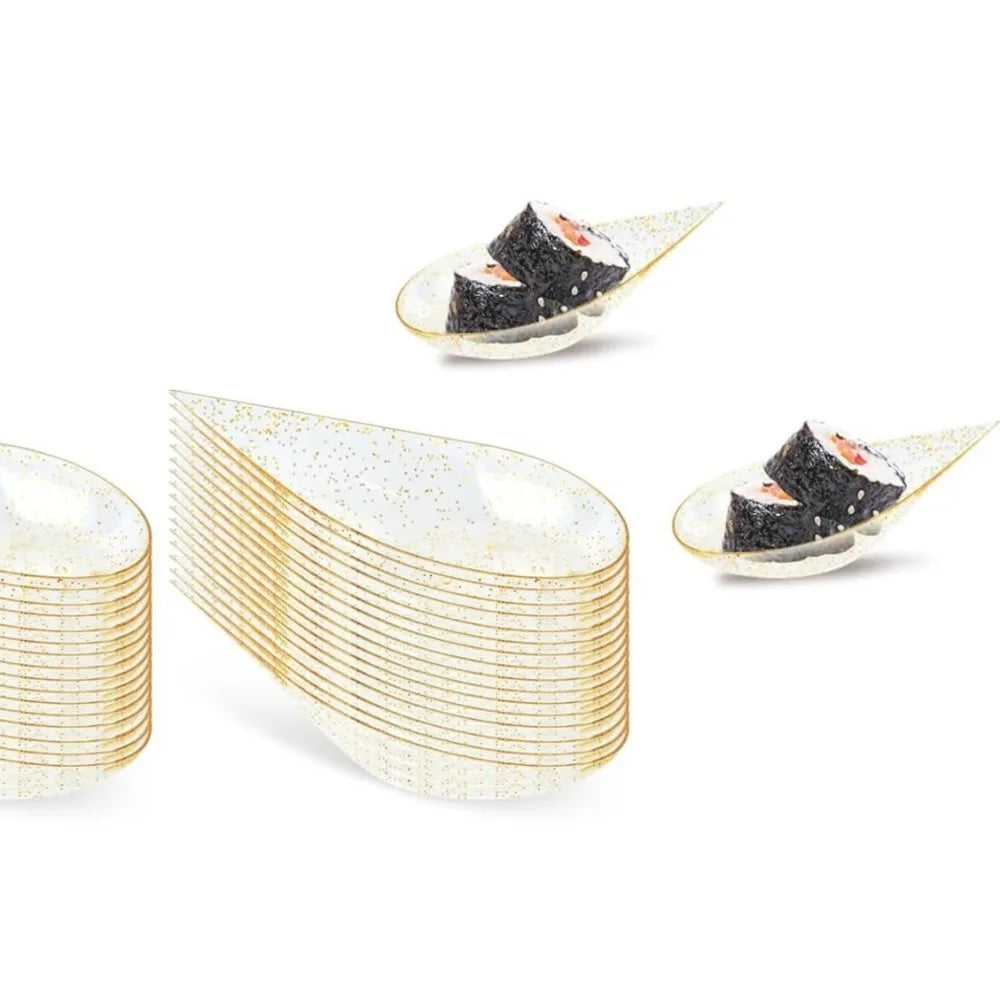 50Pcs Tear Drop Mini Appetizer Plates Plastic Mousse Dessert Tasting Spoons Plates Tableware Reusable Desserts Cakes Bowls