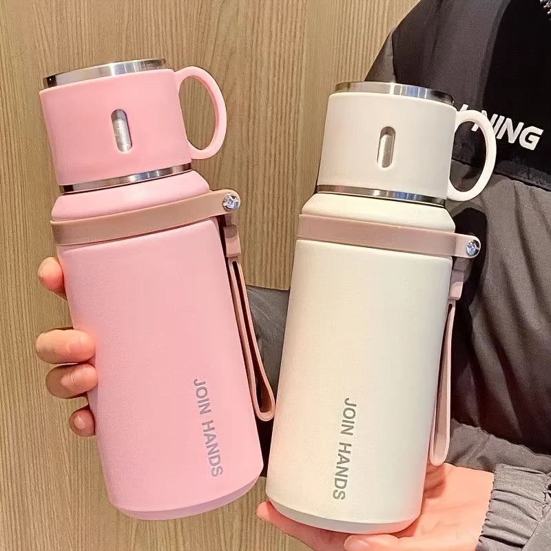 316 Stainless Steel Insulated Water Bottle with Cup Portable Vacuum Flask for Outdoor Activities Handheld Tumbler Keep 24Hr Cold
