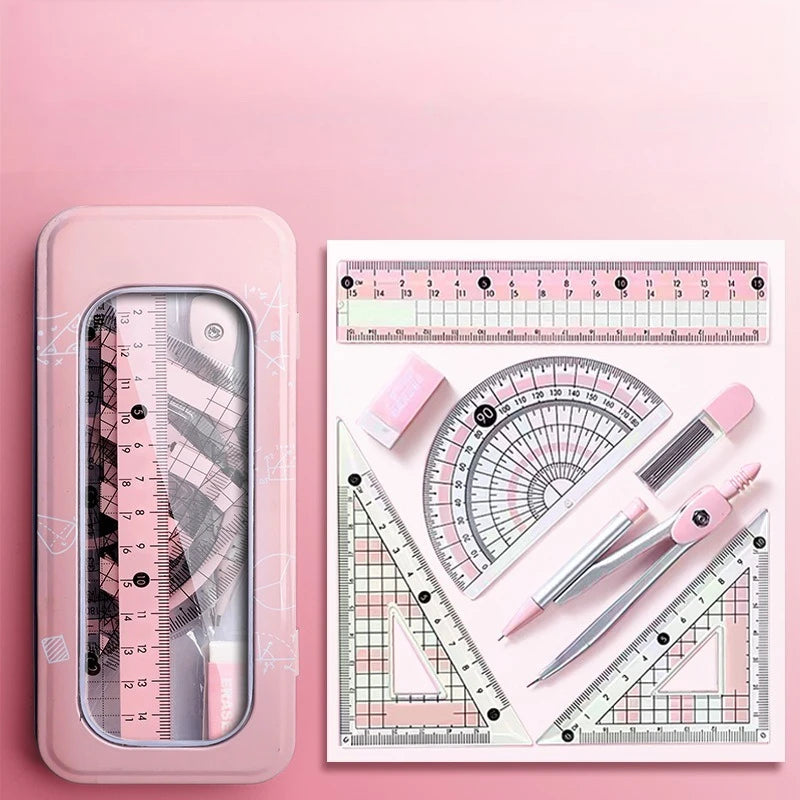 Ruler 8-piece Set Student-specific Compass Measuring Angle Ruler Triangle Ruler Ruler  Full Set of Ruler Stationery Gift Package