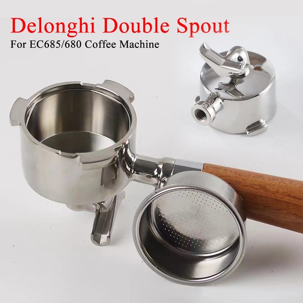 Double Spout 51mm Coffee Portafilter With 1 2 Cups Basket for Delonghi ECO680 ECO685