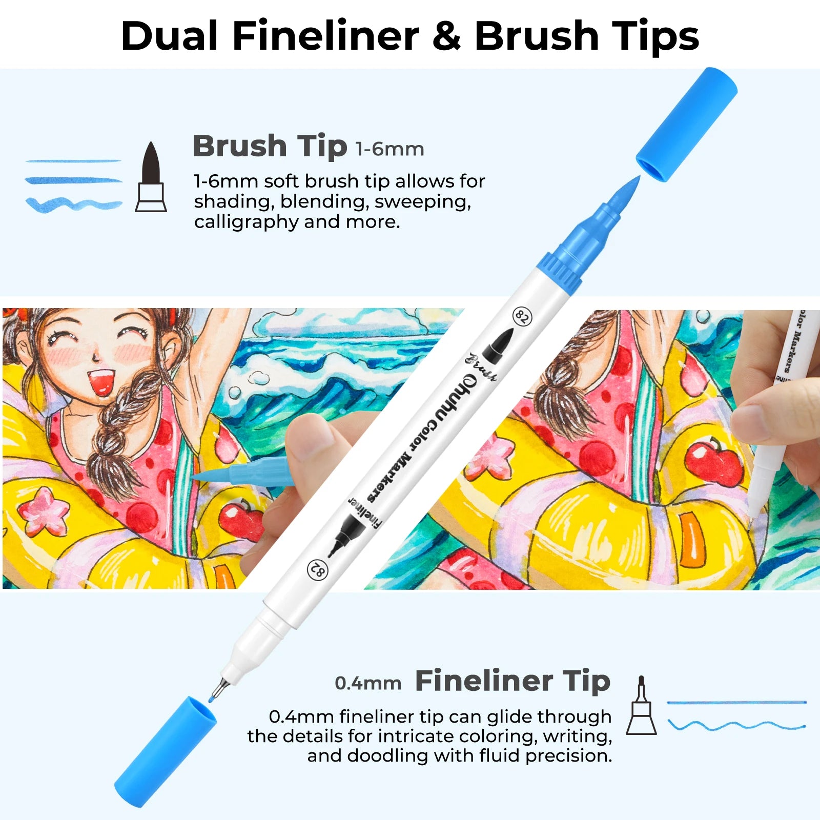 Ohuhu Art Markers Dual Tips Line Marker Set WaterColor Pen Coloring Water Color Brush Fineliner Painting Drawing School Supplies