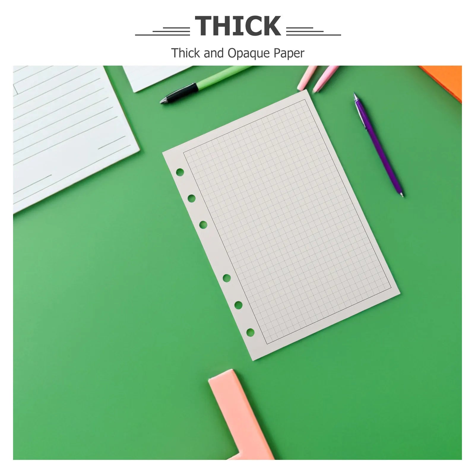 100Pcs Loose Leaf Refill Paper for Binder Journals 6 Hole Graph Grid Sheets Planner Filler Pages Home Office School Project