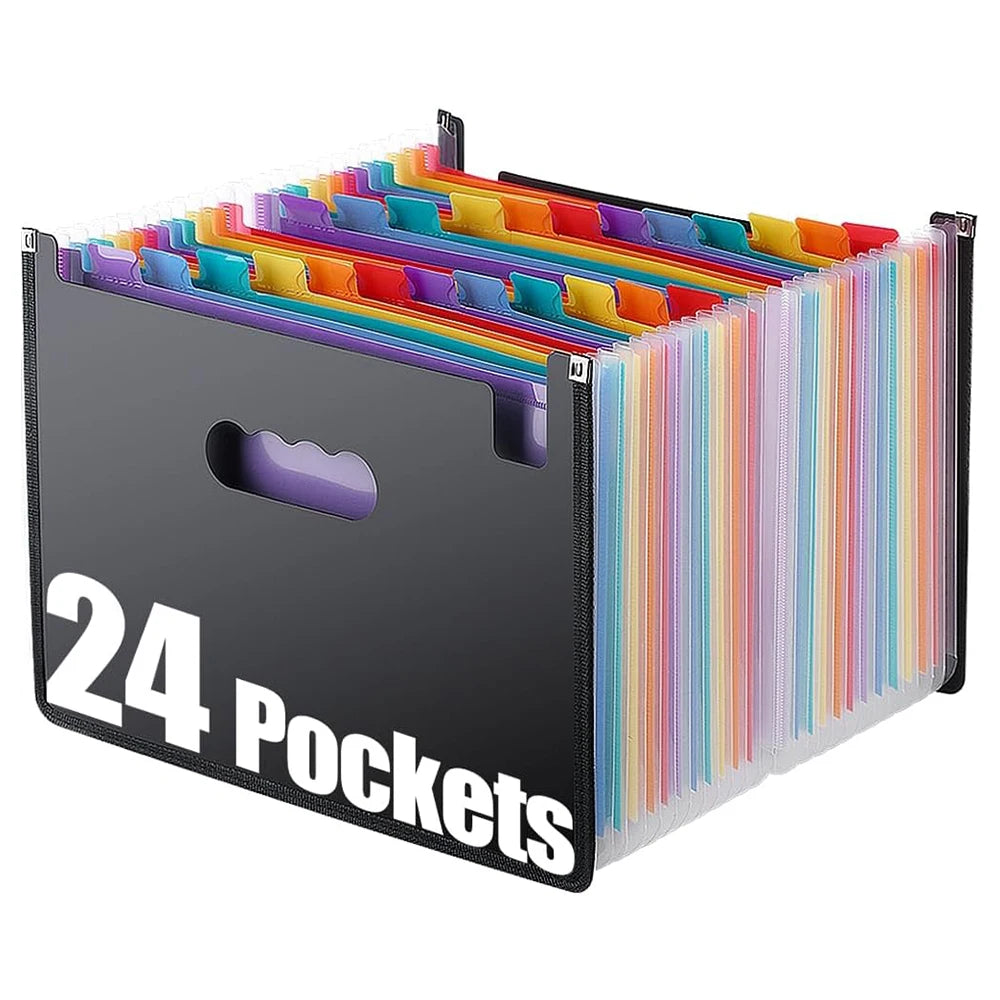 12/24Pockets Expanding File Folder A4 Size Filing Folder Organizer Large Capacity Portable Accordian File Box For Classroom Offi
