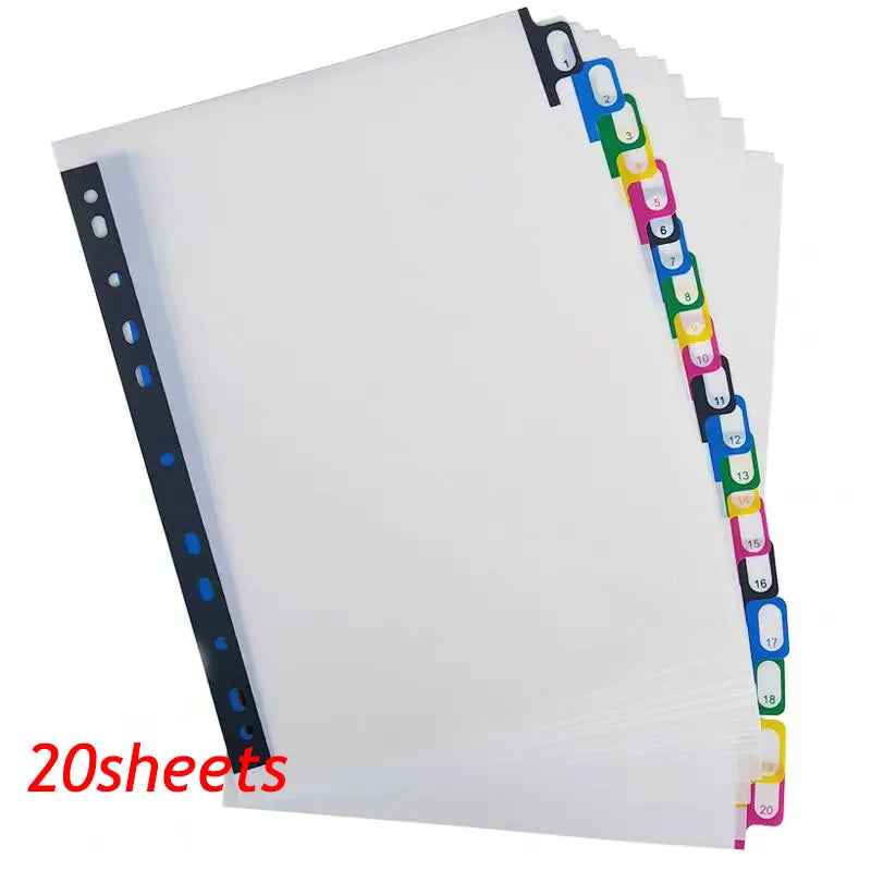 5/10/20Sheets/Lot A4 Divider Index Page Tab Cards For 11-Holes Ring Binders Notebooks Stationery Bookmark School Office Supplies