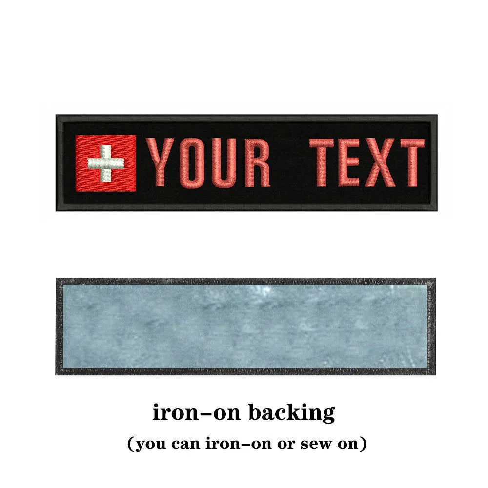 Swiss Flag Switzerland 10X2.5cm Embroidery Custom Name Text Patch Stripes Badge Iron On Or  Patches
