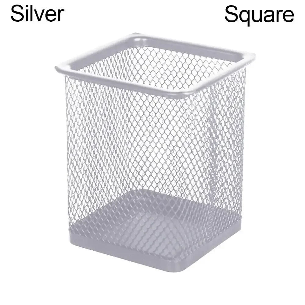 Multifunction Round/Square Mesh Pen Pot Multicolor Pen Holder Desk Tidy Stationery Organiser Pencil Storage Stationery Organiser