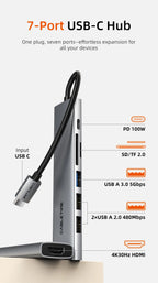 CABLETIME 7 IN 1 USB C HUB 4K@30Hz Resolution Display 5Gbps High Speed Data Transmission PD 100W Power for Laptop Macbook
