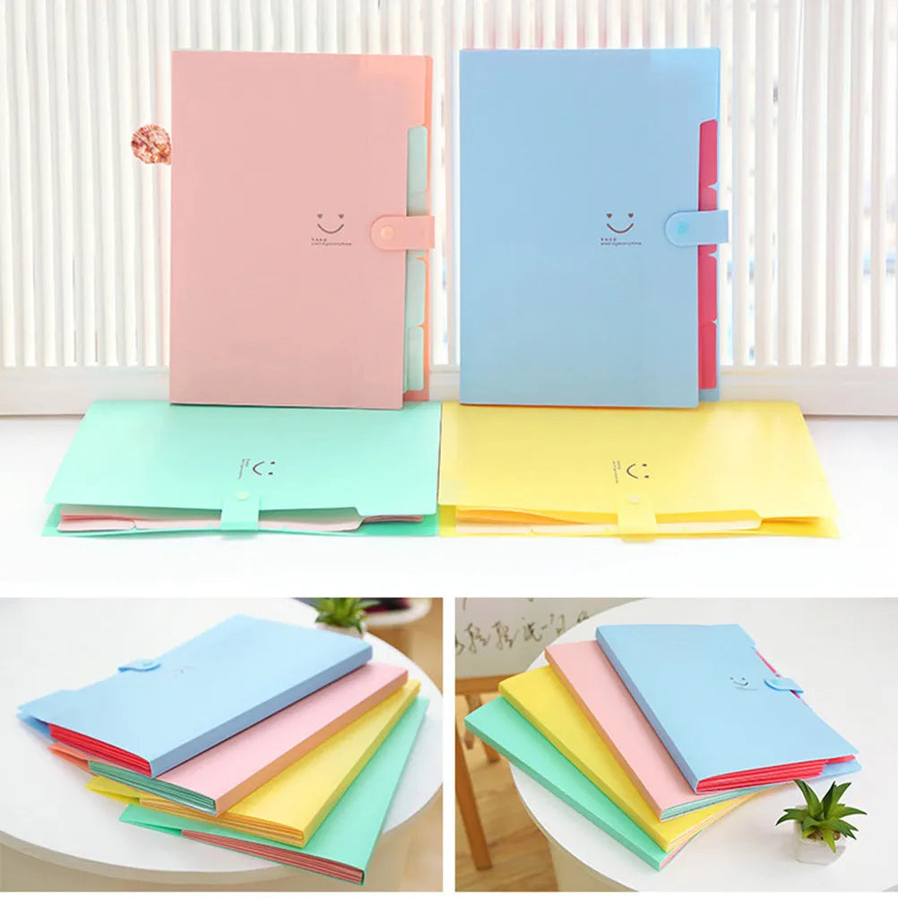 A4 Letter Size 5 Pocket Plastic Accordion File Folder Snap Closure Heavy Duty Dust Resistant Paper Organizer for Professional
