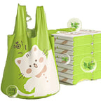 10/60pcs Cute Cat-printed Green Portable Thickened Garbage Bags Household Disposable Trash Bags Bathroom Kitchen Accessories