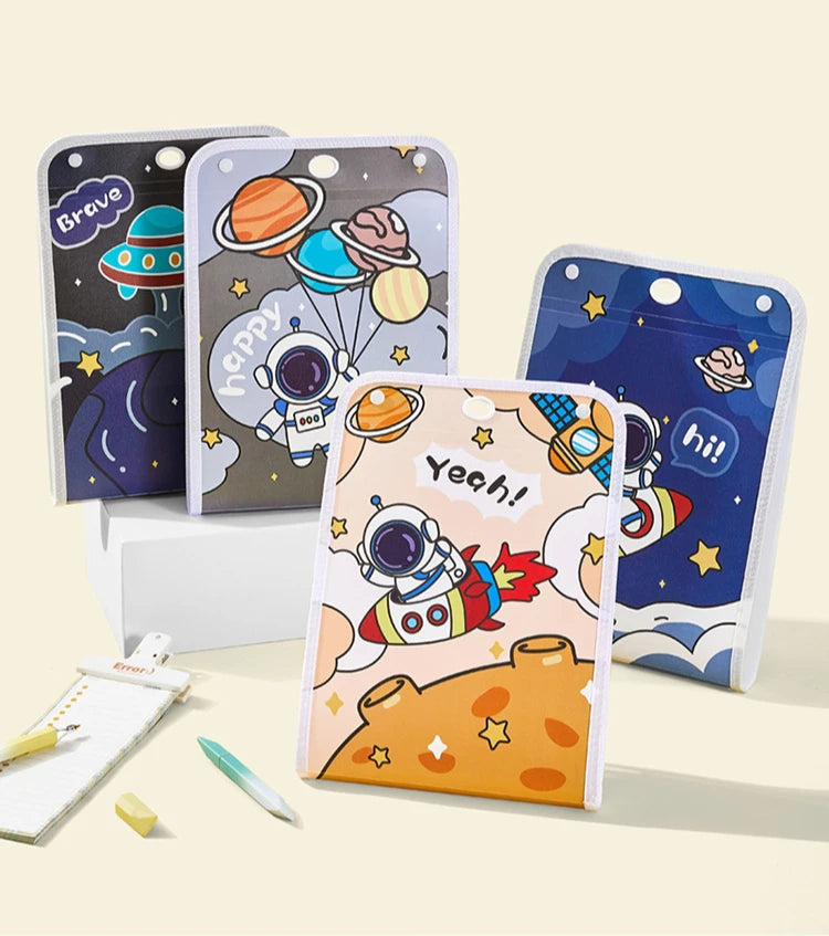 Cartoon Vertical File Bag A4 Hanging 13 Grid Children's Fun Astronaut Test Paper Material Storage Organ Bag Desk Organizer