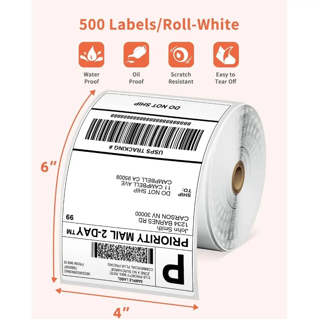 100x150mm Thermal Label Sticker Roll A6 Size Shipping Label Sticker Roll Adhesive Paper for Phomemo PM-241BT/D520/246S Printer