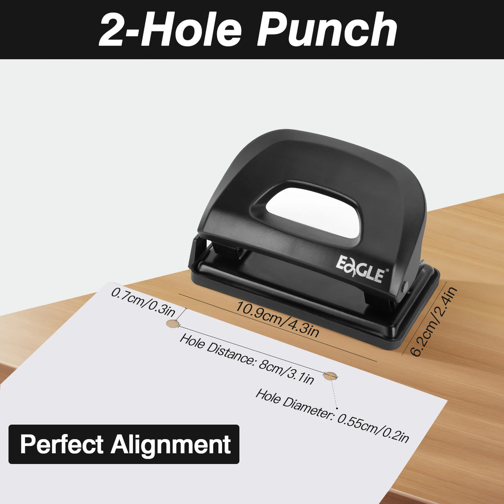 Eagle 2 Holes Paper Puncher，12-Sheet Capacity，With Residue Container，Adjustable Paper Guides，School Office Binding Supplies